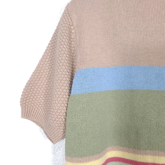 Koret Vintage Patchwork Knit Blouse – Cottagecore Grandmacore Top – Pink & Cream - Picture 13 of 13